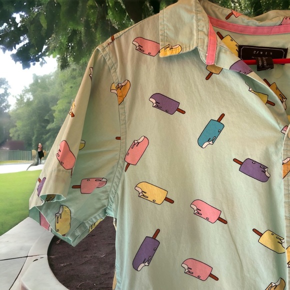 21Men  Size XS Button Up Shirt Popsicle So Cute Summer Short Sleeve Shirt. Blue. - Picture 4 of 7